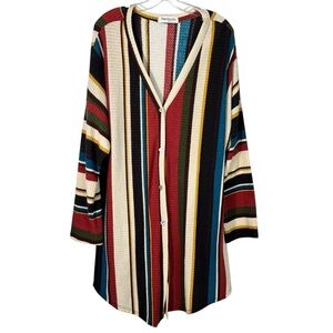 Impressions Boutique LA USA Made Striped Longline Button Down Cardigan Top 3X